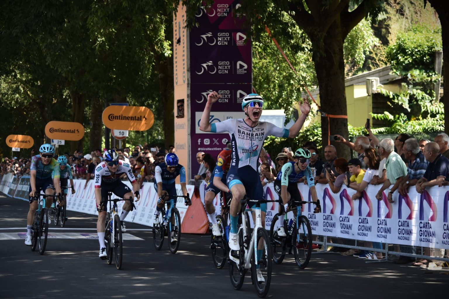 BAHRAIN VICTORIOUS DEVELOPMENT RIDER JAKOB OMRZEL TAKES THE MAGLIA ROSA ...